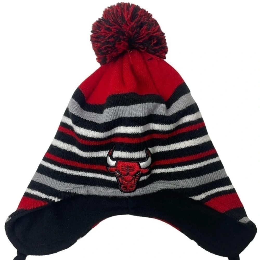 New Era Chicago Bulls Striped Beanie Tassel Pom Hat